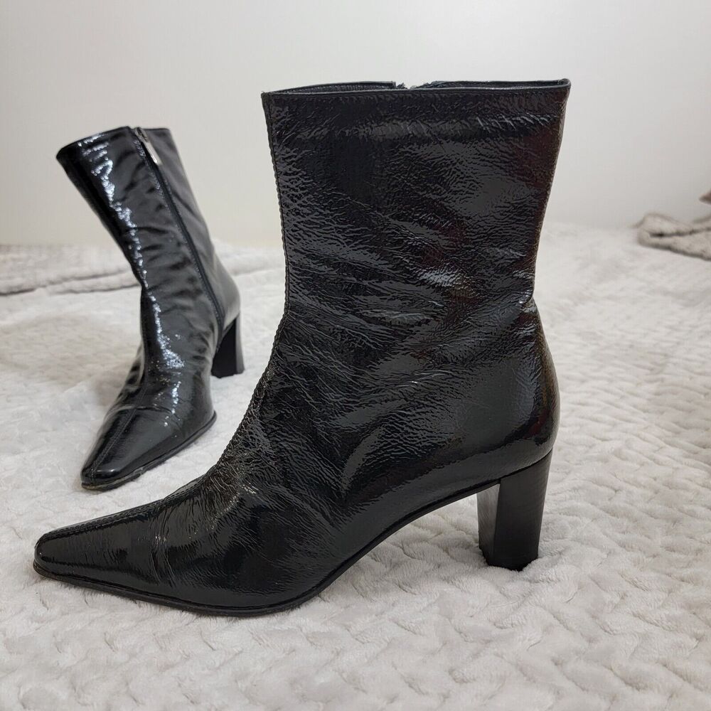 Aquatalia By Marvin K. Black Patent Weatherproof Pointed Toe Ankle Boot Size 8.5 - Picture 2 of 16